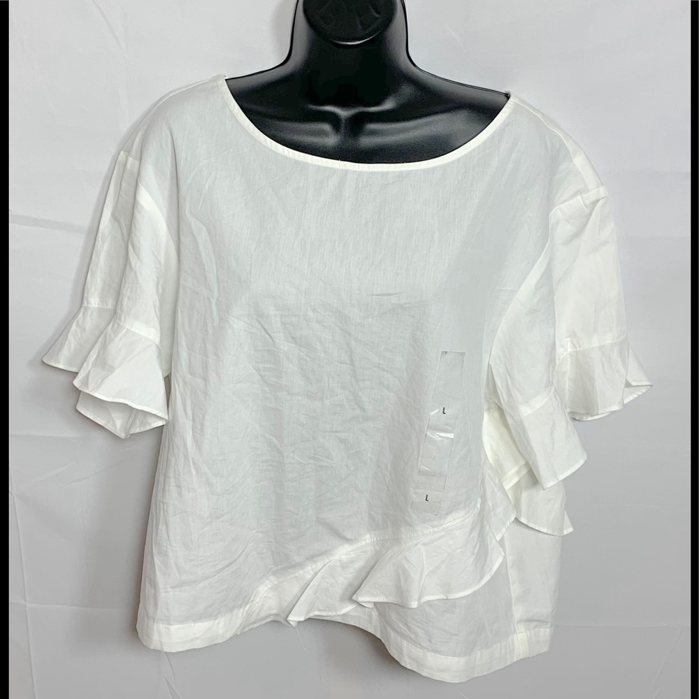 Calvin Klein White Ruffle Blouse NWT